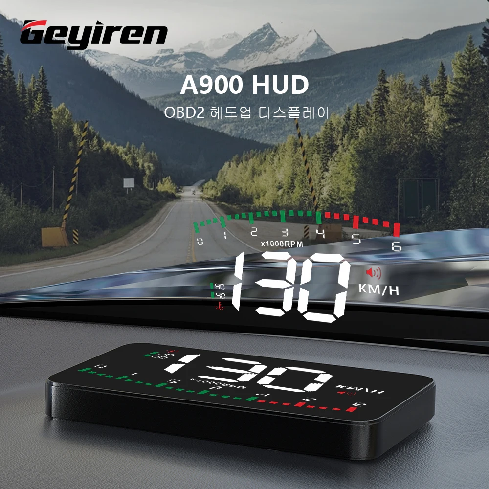 GEYIREN-A900 자동 Hud 디스플레이 자동차 프로젝터 알람 EOBD OBD2 헤드 업 디스플레이