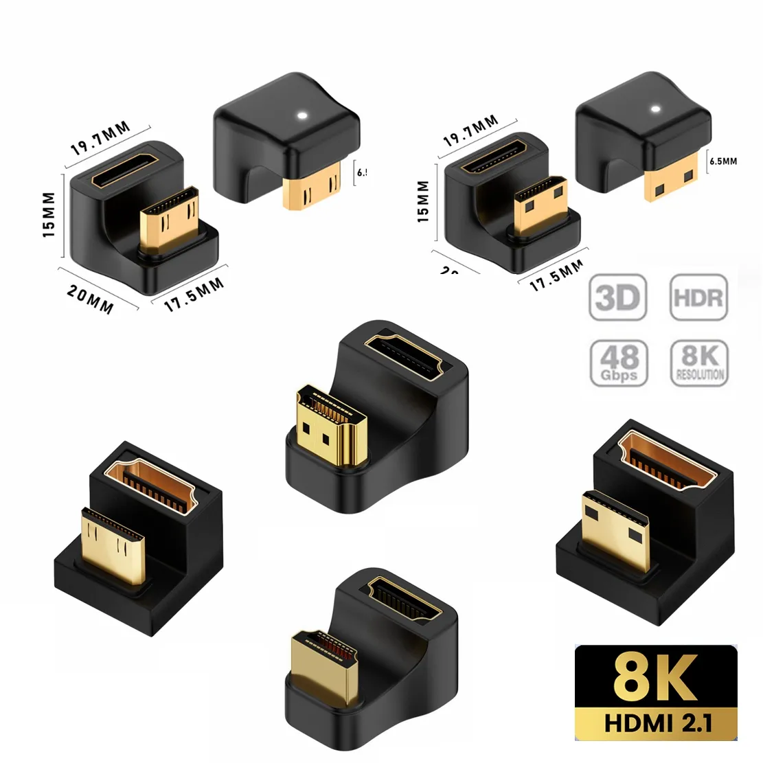 360 도 각도 U자형 L 컨버터 미니 HDMI 수-HDMI 호환 2.1V 암 익스텐션