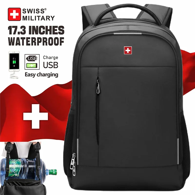 SWISS MILITARY 17 인치 노트북 배낭 방수 대용량 비즈니스 배낭 남자 학교 배낭 작업 배낭 통근 배낭