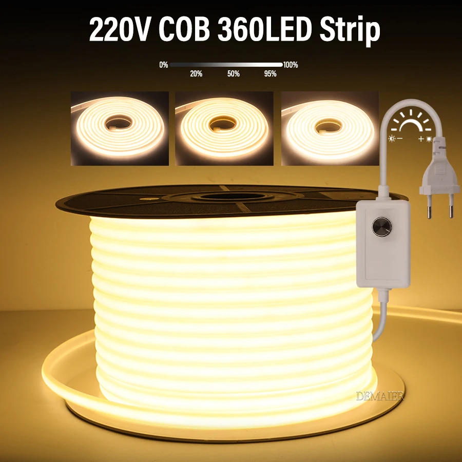 COB LED 스트립 스위치 조광 전원 EU 플러그 360LED/m