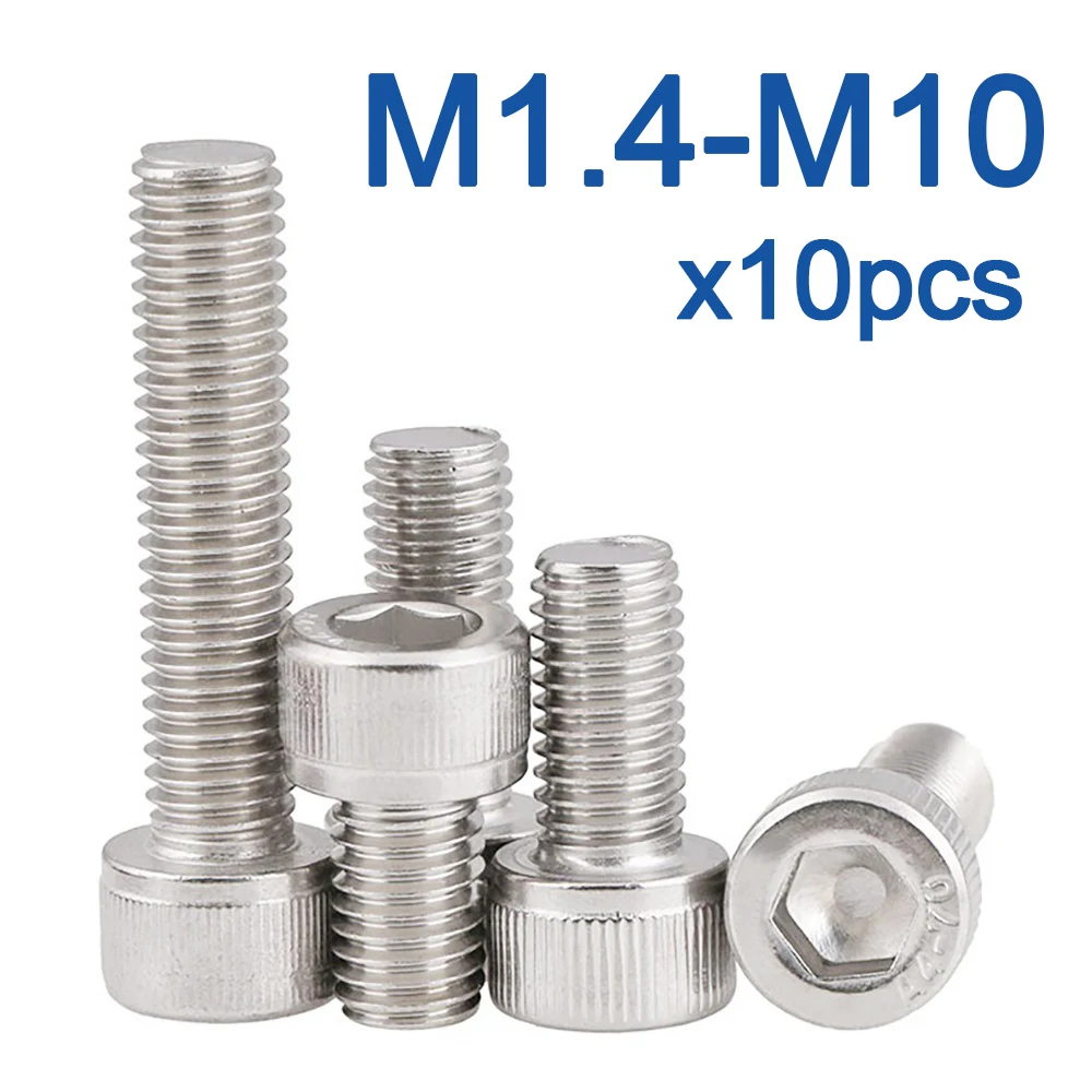 10 pcs 육각 육각 소켓 캡 머리 나사 M1.4 M1.6 M2 M2.5 M3 M4 M5 M6 M8 M10 스테인레스 알렌 볼트 DIN912