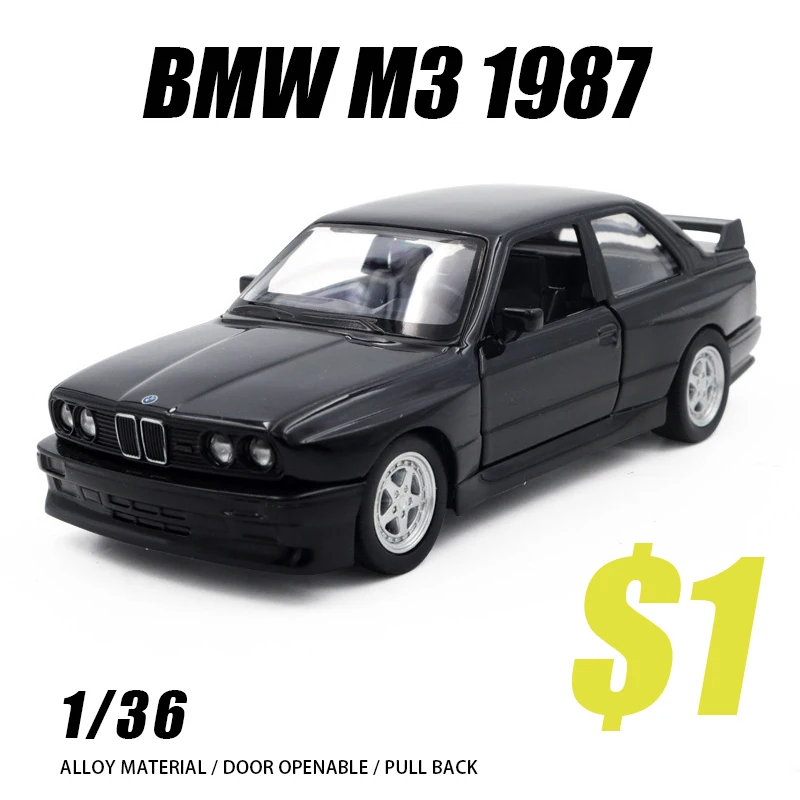 1:36 BMW M3 1987 세단 합금 자동차 다이캐스트 금속 차량 모델