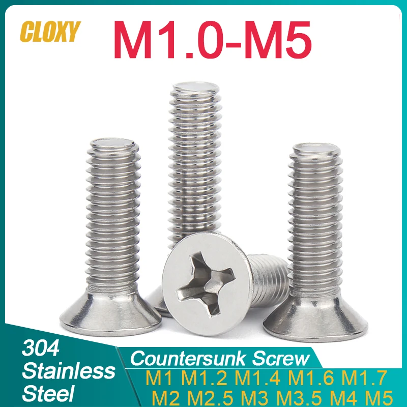 200/ 100/ 50/ 20 pcs 304 스테인레스 스틸 크로스 필립스 플랫 카운터 싱크 헤드 스크류 볼트 길이 3-50mm M2 M2.5 M3 M3.5 M4 M5