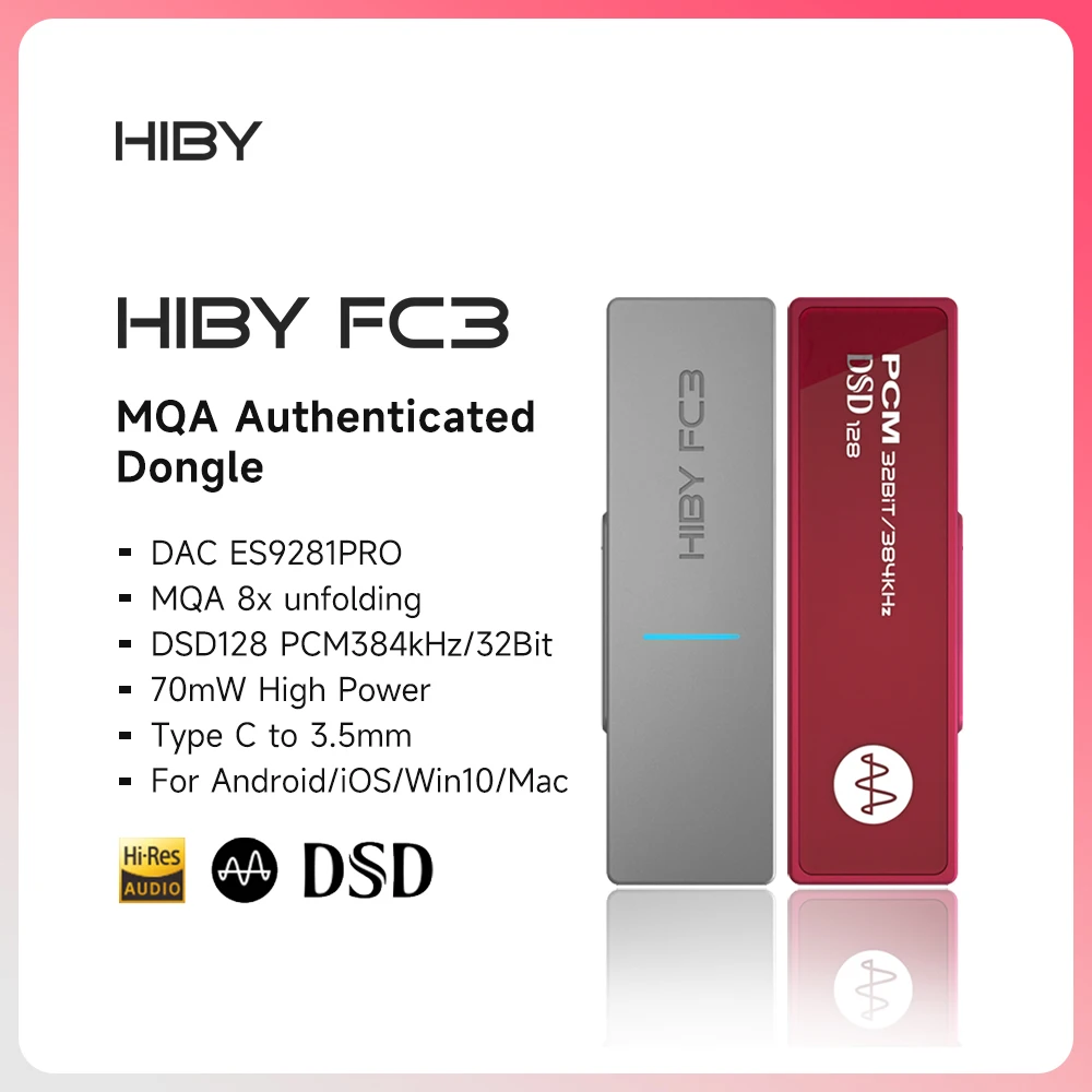 HiBy FC3 휴대용 MQA 8X 동글 C타입 USB DAC 오디오 HiFi 디코더