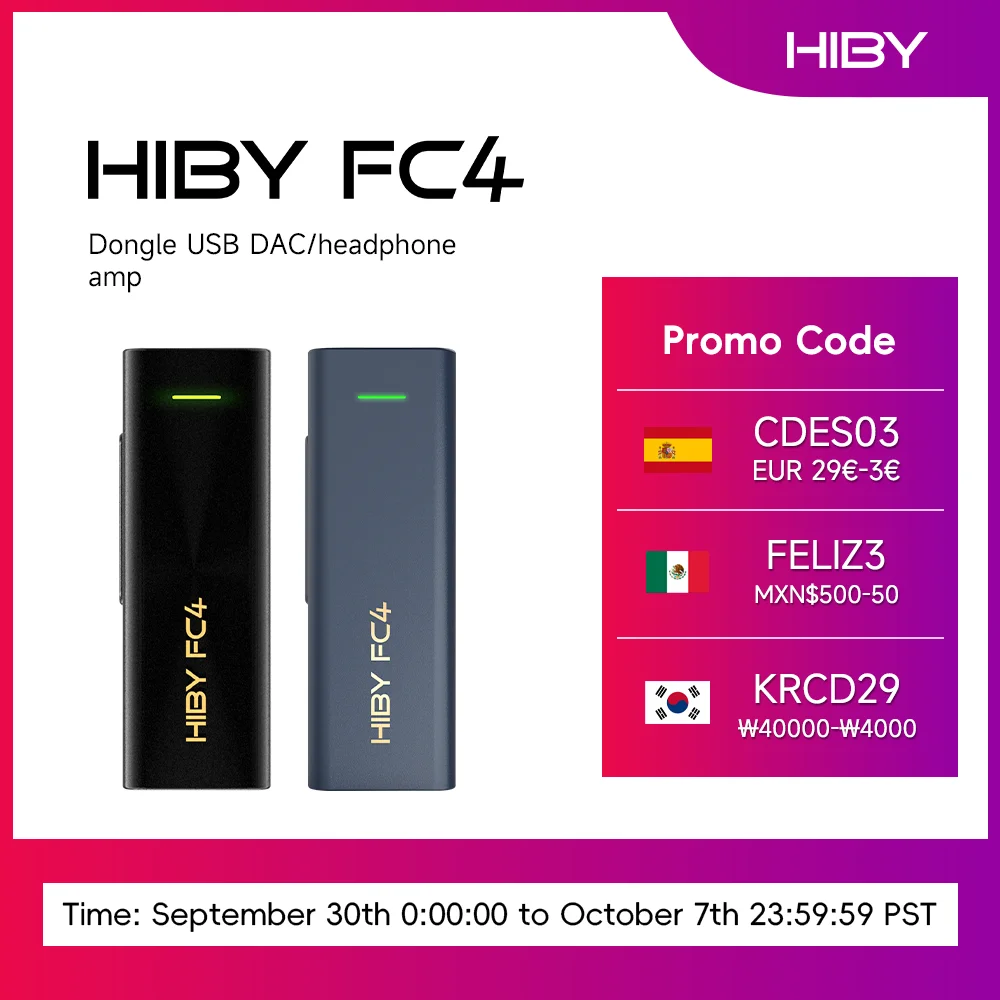HiBy FC4 MQA 16X 동글 타입 C USB DAC 오디오 HiFi 디코더