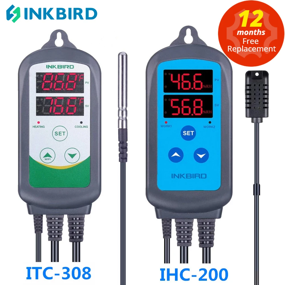 INKBIRD 콤보 세트 Pre-wired Digital Dural Stage 습도 컨트롤러 IHC200 및 가열 냉각 온도 컨트롤러 ITC-308
