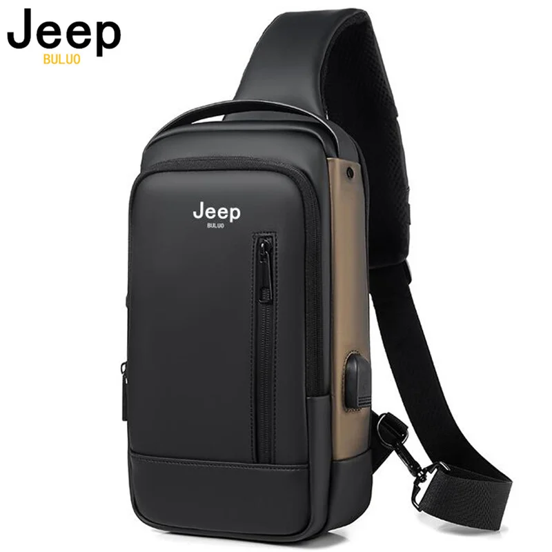 JEEP-BULUO 남성용 방수 USB 크로스 바디 옥스포드 가방