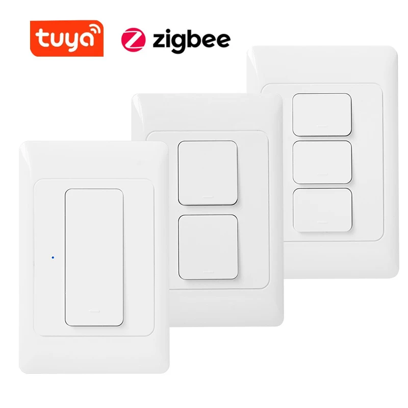Milfra Tuya Zigbee 누르는 버튼 스위치 물리적 스마트 US AU 브라질 조명 벽 스위치 1 2 3Gang 타이머 목소리 제어 구글 알렉사