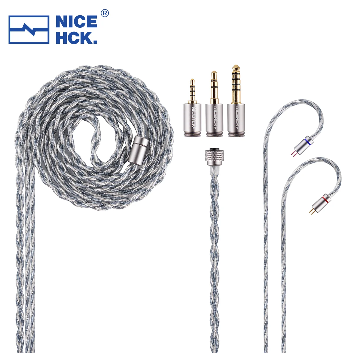 NiceHCK BlueLuna 실버 도금 OFC 플랫 2 핀 HiFi 이어폰 업그레이드 IEM 케이블