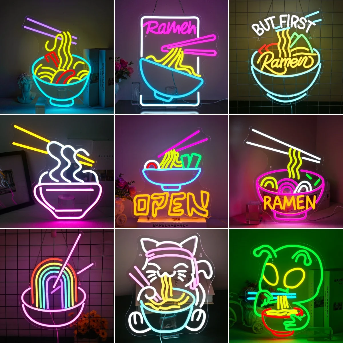 벽 장식용 라멘 네온 사인 아크릴 USB 전원 LED 조명