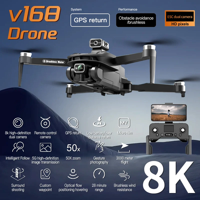 샤오미 V168 드론 8K 5G GPS 전문 HD 항공 사진 듀얼 카메라