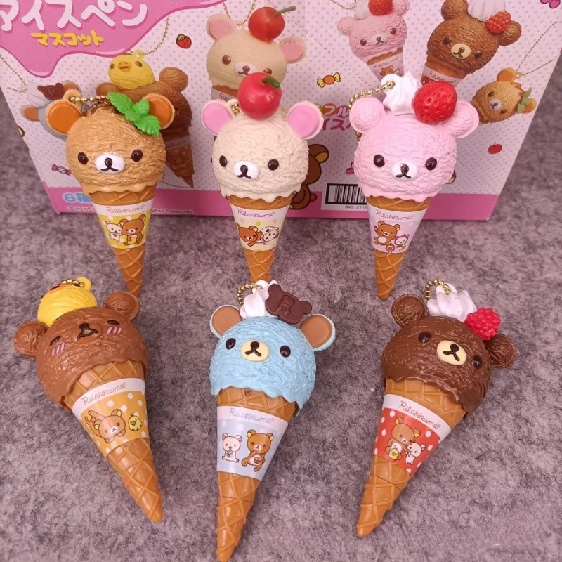 애니메이션 피규어 귀여운 귀여운 캡슐 토이 아이스크림 곰 구슬 체인 행잉 가방 인형 장난감 모델 장식 펜던트