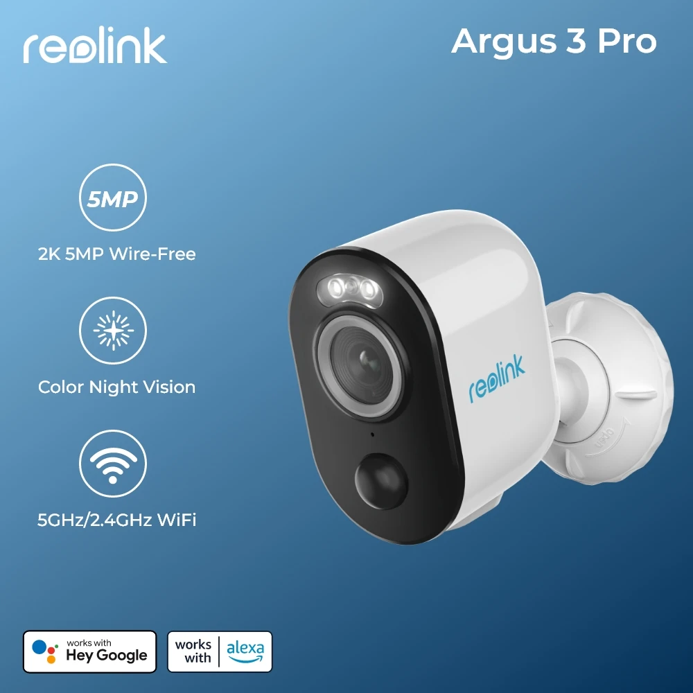 Reolink Argus Series 배터리 실외 카메라 2.4G/5Ghz WiFi 카메라 5MP 사람/자동차 감지 양방향 오디오 스포트라이트 스마트 홈 캠