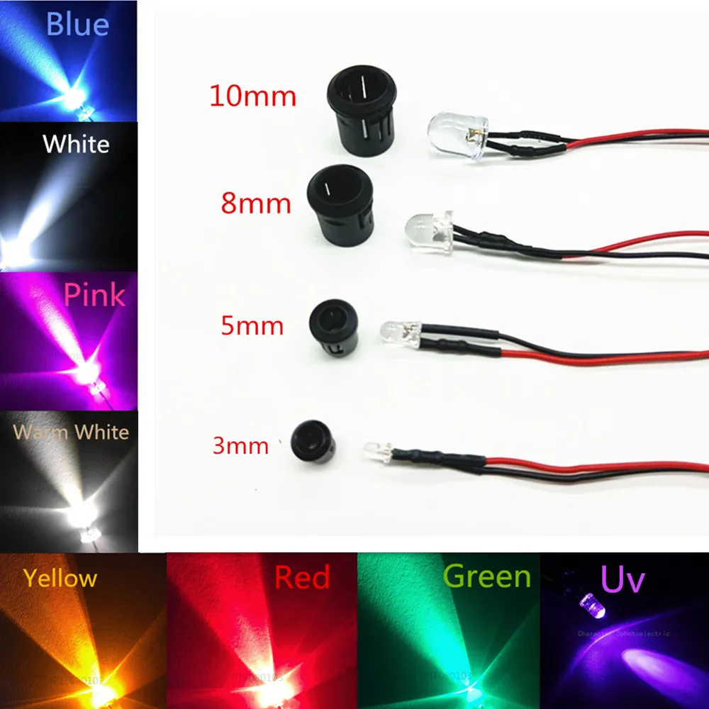 투명 LED 다이오드 DC3V 5V 12V 24V 3MM 5MM 10MM