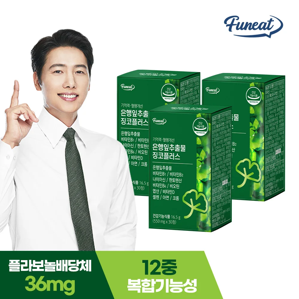 퍼니트 기억력 혈행개선 은행잎추출물 징코플러스 500mg x 30정 x 3박스