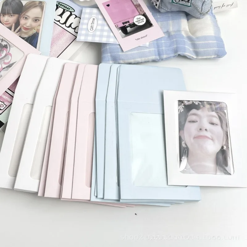 한국 Ins 크림 컬러 투명 창 카드홀더 케이팝 스타 사진 카드 DIY 보관 가방