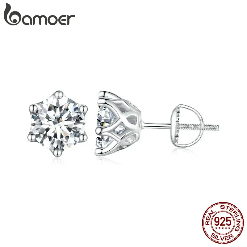 BAMOER 클래식 모이사나이트 스터드 귀걸이