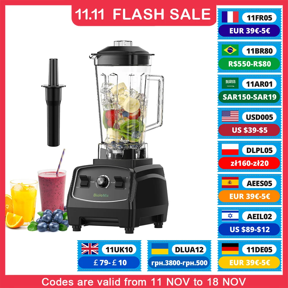 BPA 프리 3HP 2200W 튼튼한 상업용 블렌더 믹서 쥬서 고출력 푸드 프로세서 아이스 스무디 바 과일 블렌더