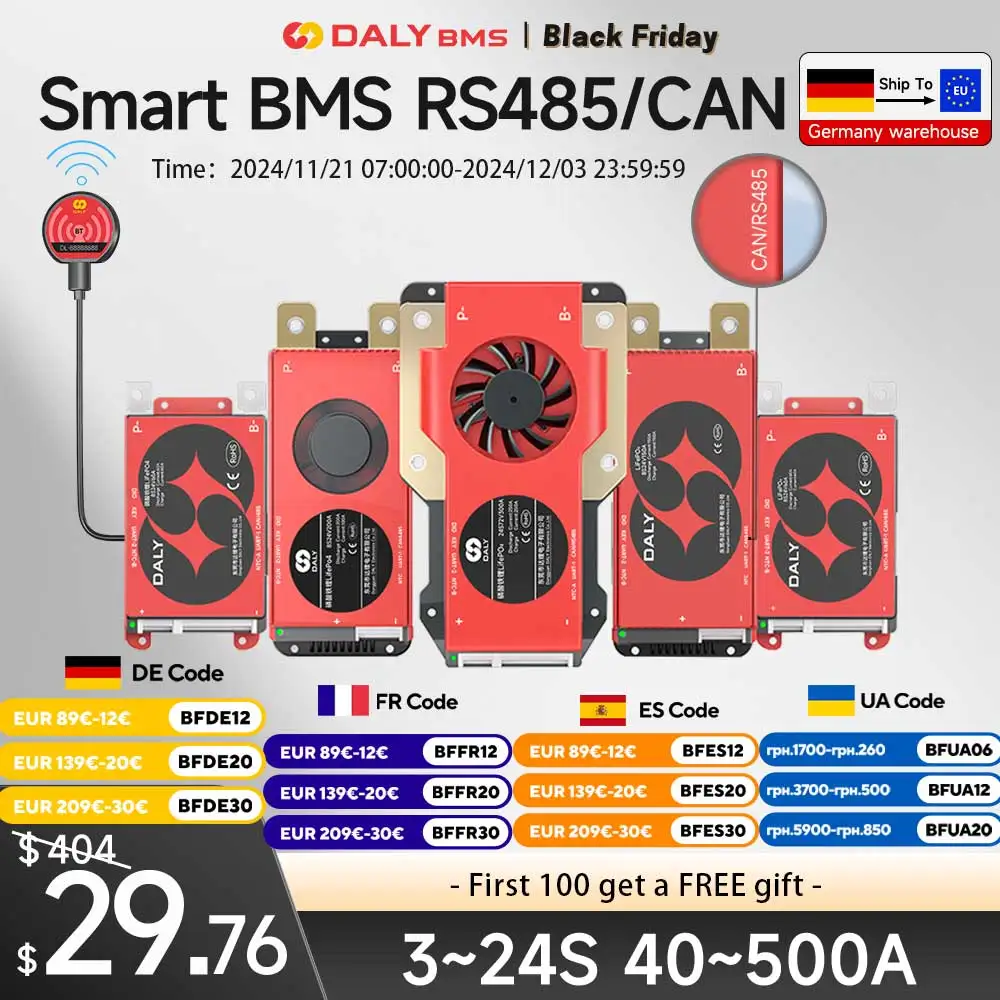 Daly 스마트 BMS LiFePo4 4S 12V 24S 72V 48V 16S 40A 60A 100A 150A 200A 250A 리튬 이온 BMS 7S 13S 14S 48V 전원 은행