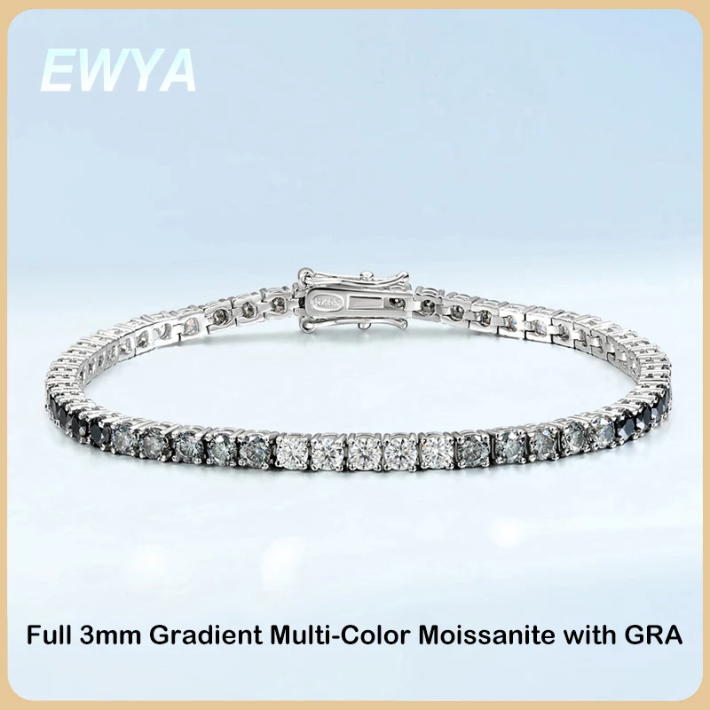 EWYA 그라데이션 컬러 남녀공용 모이사나이트 다이아몬드 테니스 팔찌