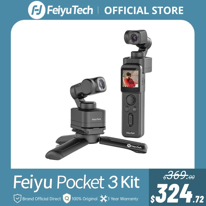 FeiyuTech 공식 Feiyu Pocket 3 Kit 무선 분리형 3축 안정기 짐벌 카메라 4K60fps 영상 자기 부착 어디서나 빠른 AI 추적 앱 제어 따르기