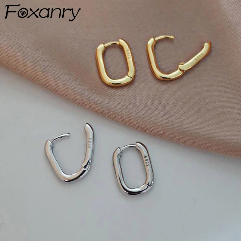 Foxanry 알레르기 방지 실버 컬러 스터드 귀걸이 프랑스 패션 빈티지 수제 U 모양 원형 신부 보석 선물