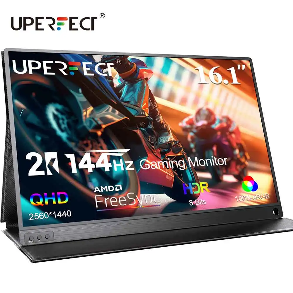 UPERFECT UGame J5 2K 144Hz 게이밍 모니터 16.1" 휴대용 디스플레이 100% sRGB w/HDMI USB C HDR Freesync PS5 스팀 데크 스위치 XBOX 노트북 PC Mac iPhone HUAWEI 전화 확장 두 번째 화면