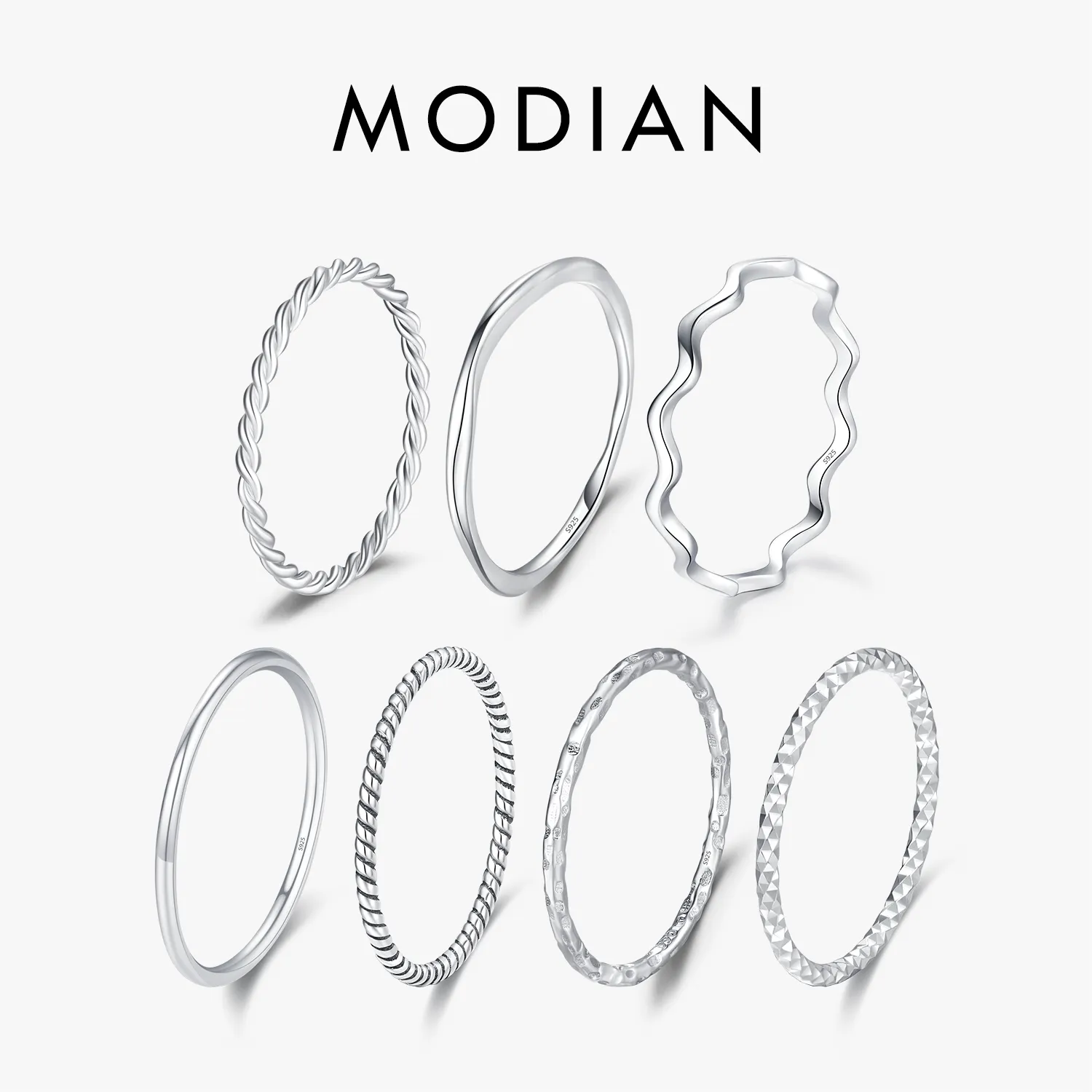 MODIAN 925 스털링 실버 여성용 간단한 패션 쌓을 수 있는 반지