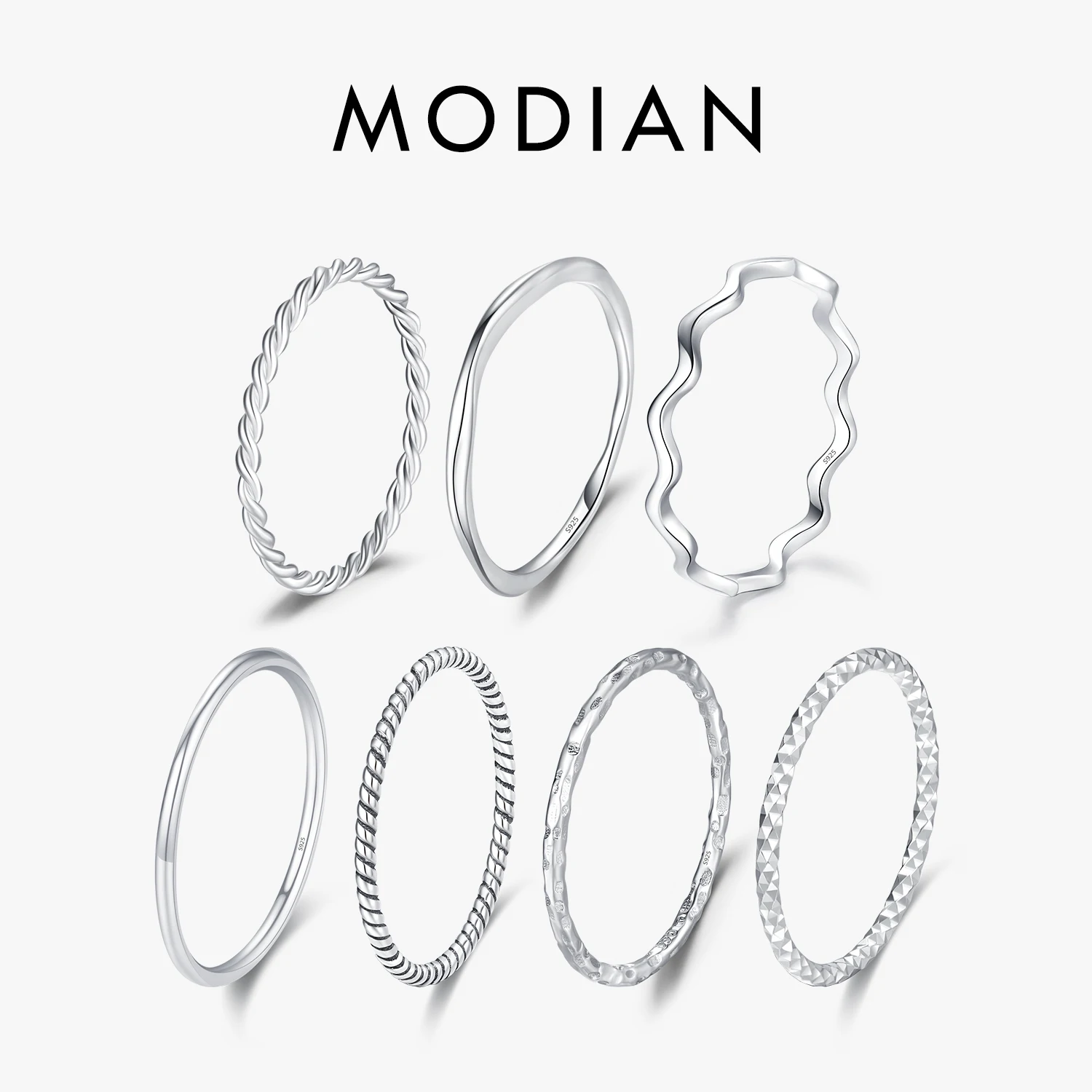 MODIAN 925 스털링 실버 여성용 간단한 패션 쌓을 수 있는 반지