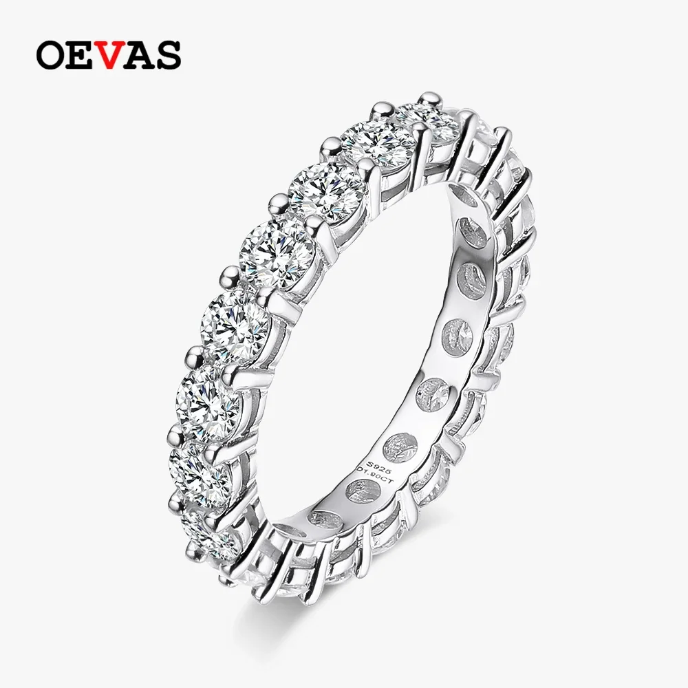 OEVAS 2.2 캐럿 3MM 모이사나이트 풀 서클 행 다이아몬드 반지 925 스털링 실버 패스 다이아몬드 테스트 여성용
