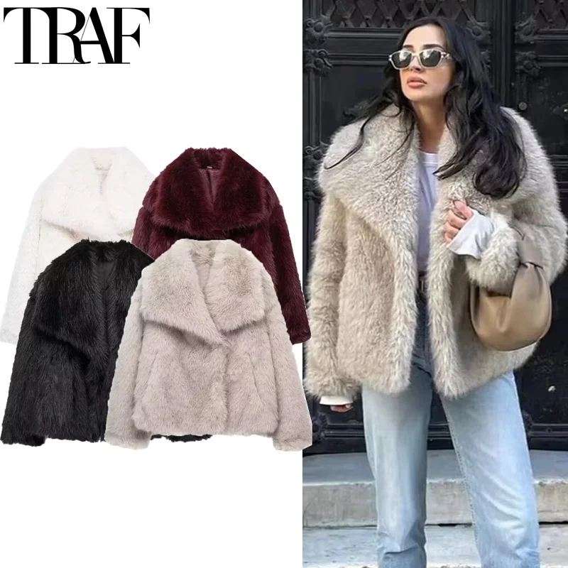 TRAF 2024 인조 모피 코트