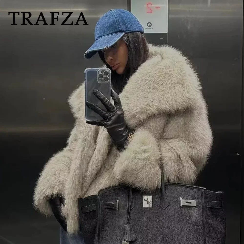 TRAFZA 여성용 캐주얼 인조 모피 재킷