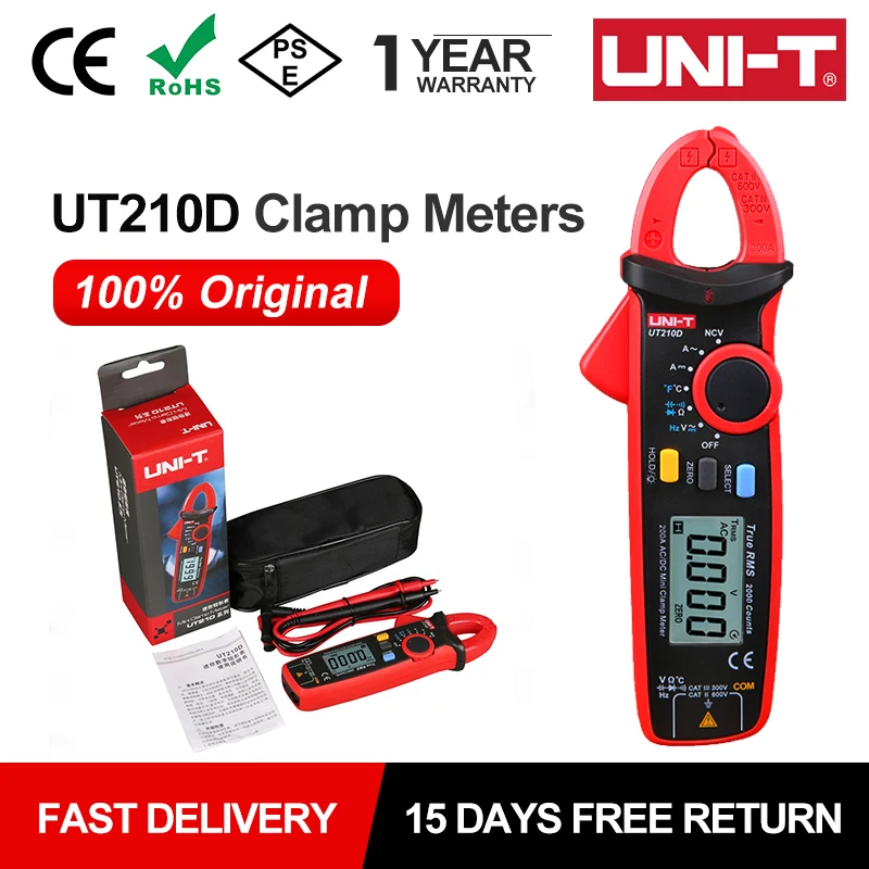 UNI-T 클램프 계량기 디지털 UT210E UT210D AC 전류 미니 클램프 멀티미터
