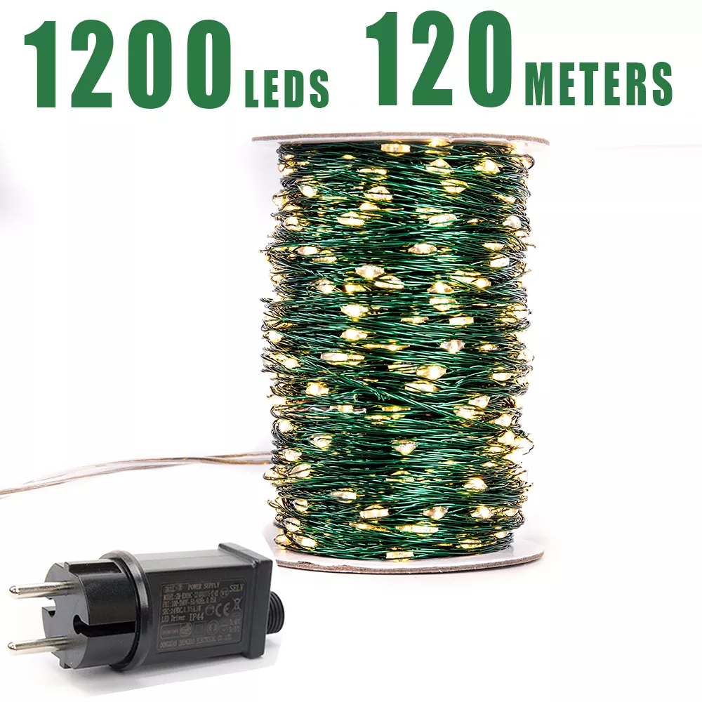 녹색 케이블 1000 LED 스트링 조명