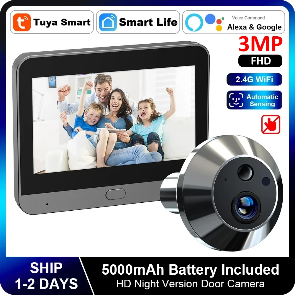 미니 스마트 라이프 투야 3MP 140 ° 광각 2.4Ghz 와이파이 매직 문짝 구멍 눈 PIR 카메라 디지털 문짝 뷰어