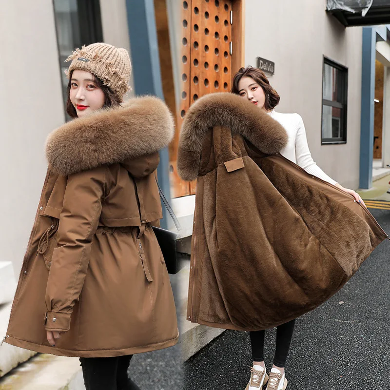 여성용 롱 코트 울 라이너 후드 파카
