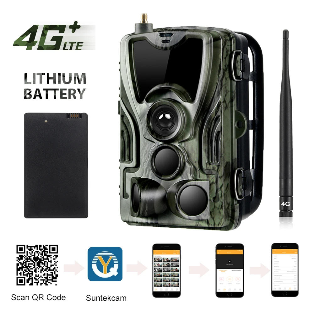 APP 트레일 카메라 Clould 서비스 4G 사냥 카메라 HC801PlusLI 5000Mah 충전기 배터리 30MP 2K 나이트 비전 사진 트랩
