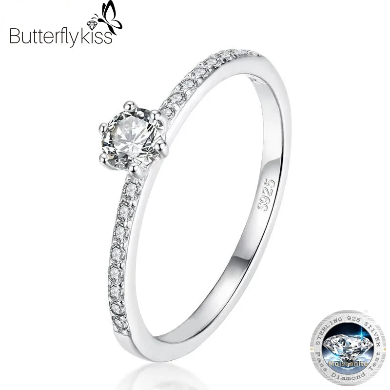 Butterflykiss S925 스털링 실버 라운드 리얼 모이사나이트 반지