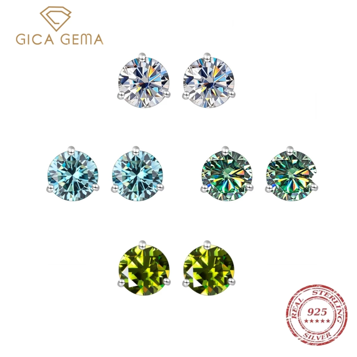 Gica Gema 여성용 프리미엄 모이사나이트 다이아몬드 스터드 귀걸이