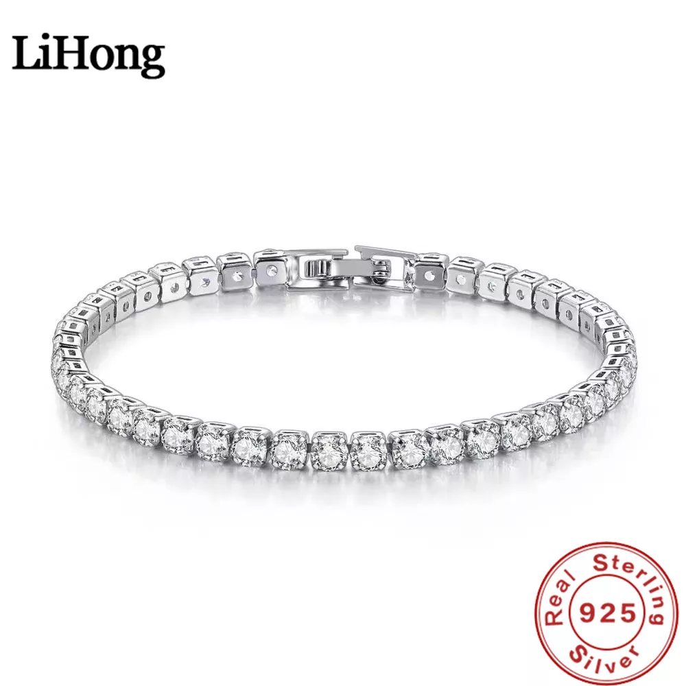 Lihong S925 스털링 실버 팔찌 지르코니아 테니스 공