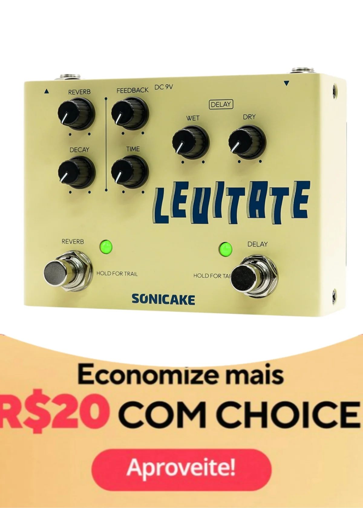 SONICAKE Levitate 듀얼 풋 스위치 스톰박스 디지털 딜레이 및 리버브 기타 효과 페달 QDS-02