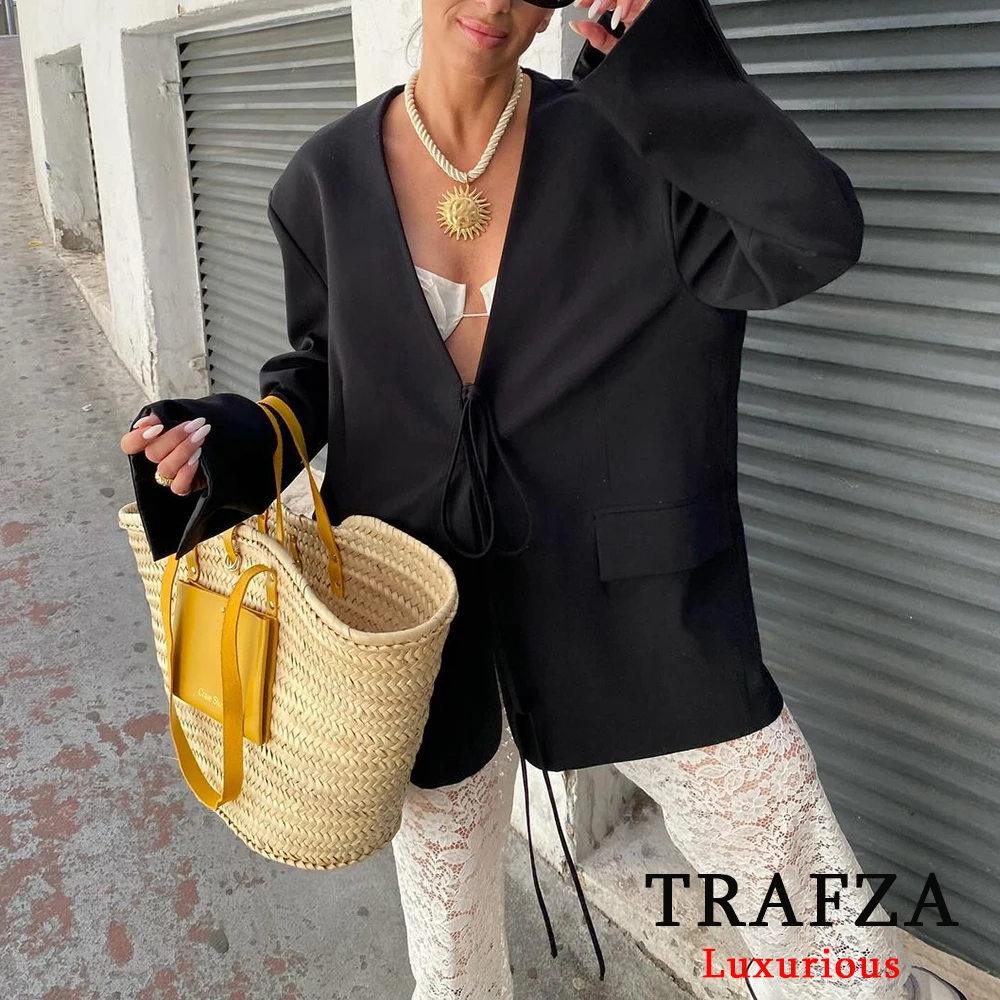 TRAFZA 캐주얼 오버사이즈 블랙 블레이저