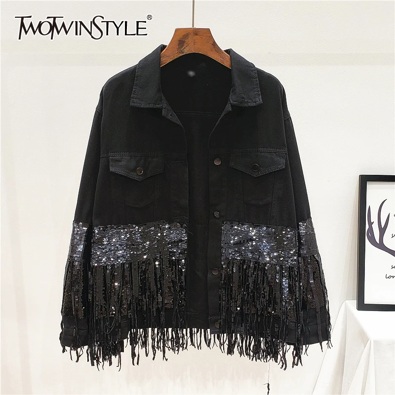 TWOTWINSTYLE 여성용 블랙 캐주얼 패치워크 재킷