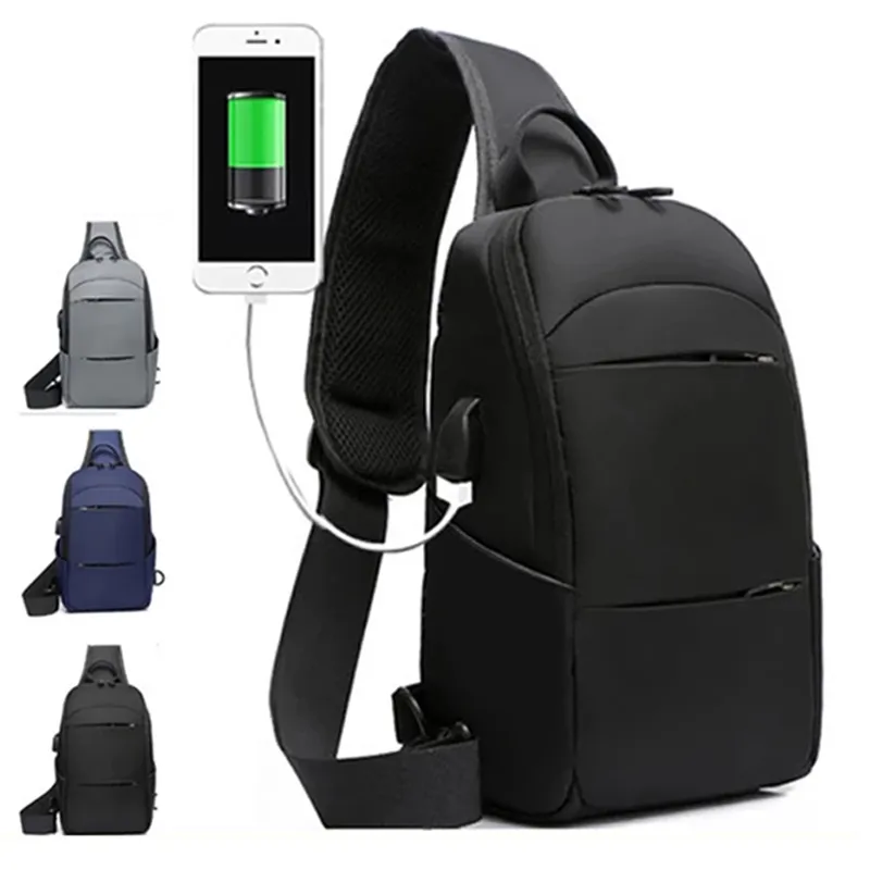 남성용 방수 USB 다기능 나일론 크로스 바디 숄더백