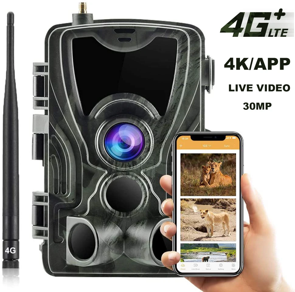 무료 앱 클라우드 서비스 4G 트레일 카메라 4K 라이브 방송 야생 동물 사냥 감시 셀룰러 무선 카메라