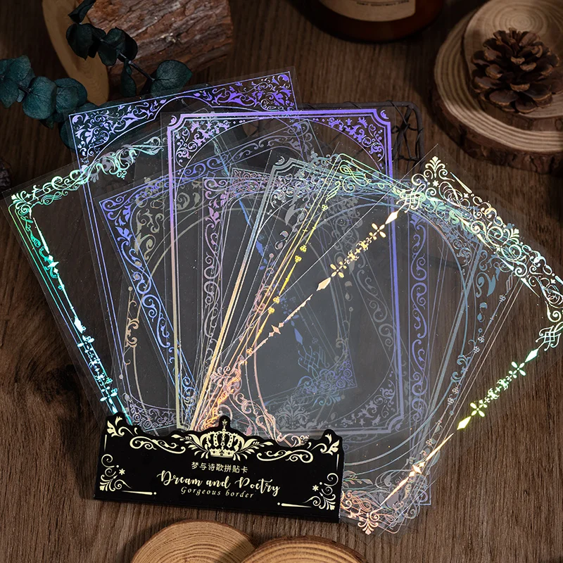 Yoofun 12 개/갑/팩 꿈과시 멋진 콜라주 카드 PVC 크리 에이 티브 철 실버 무지개 장식 논문 Scrapbooking 저널