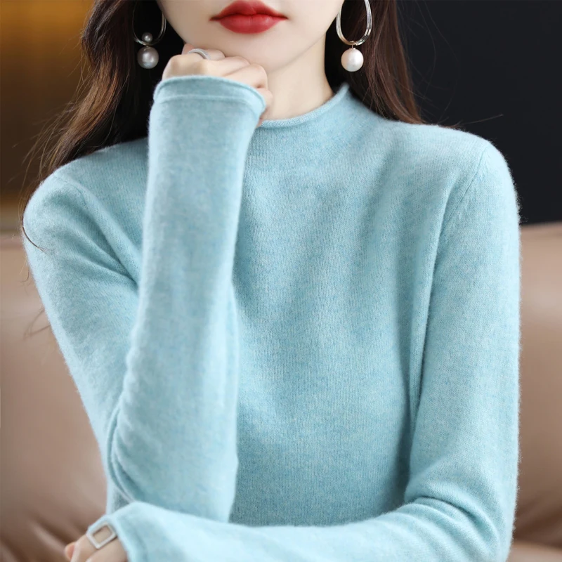 하프 하이 칼라 캐시미어 스웨터 여성용 가을 겨울 풀오버