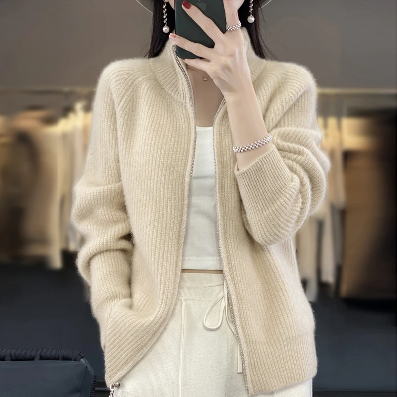 100% 순수 울 지퍼 카디건