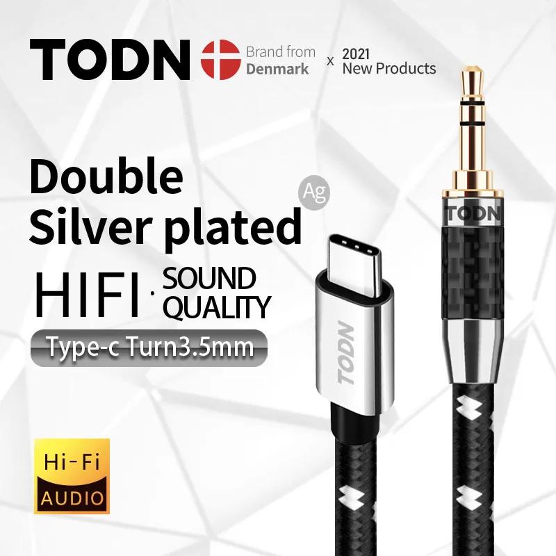 TODN 유형 c ~ 3.5mm 잭 aux 오디오 usb c dac 케이블 실버 usb 32 비트/384khz 자동차