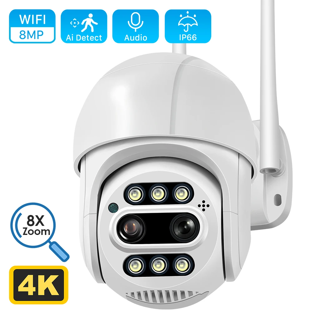 ANBIUX 8 배 줌 듀얼 렌즈 인간 감지 CCTV 카메라